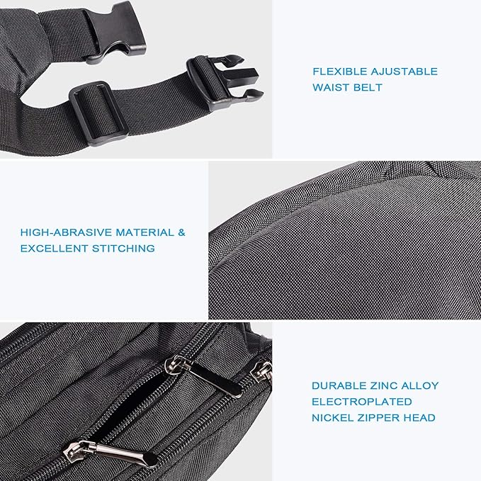 Oxpecker Waist Pack Bag with Rain Cover, Waterproof Fanny Pack for Men&Women, Workout Traveling Casual Running Hiking Cycling, Hip Bum Bag (black)