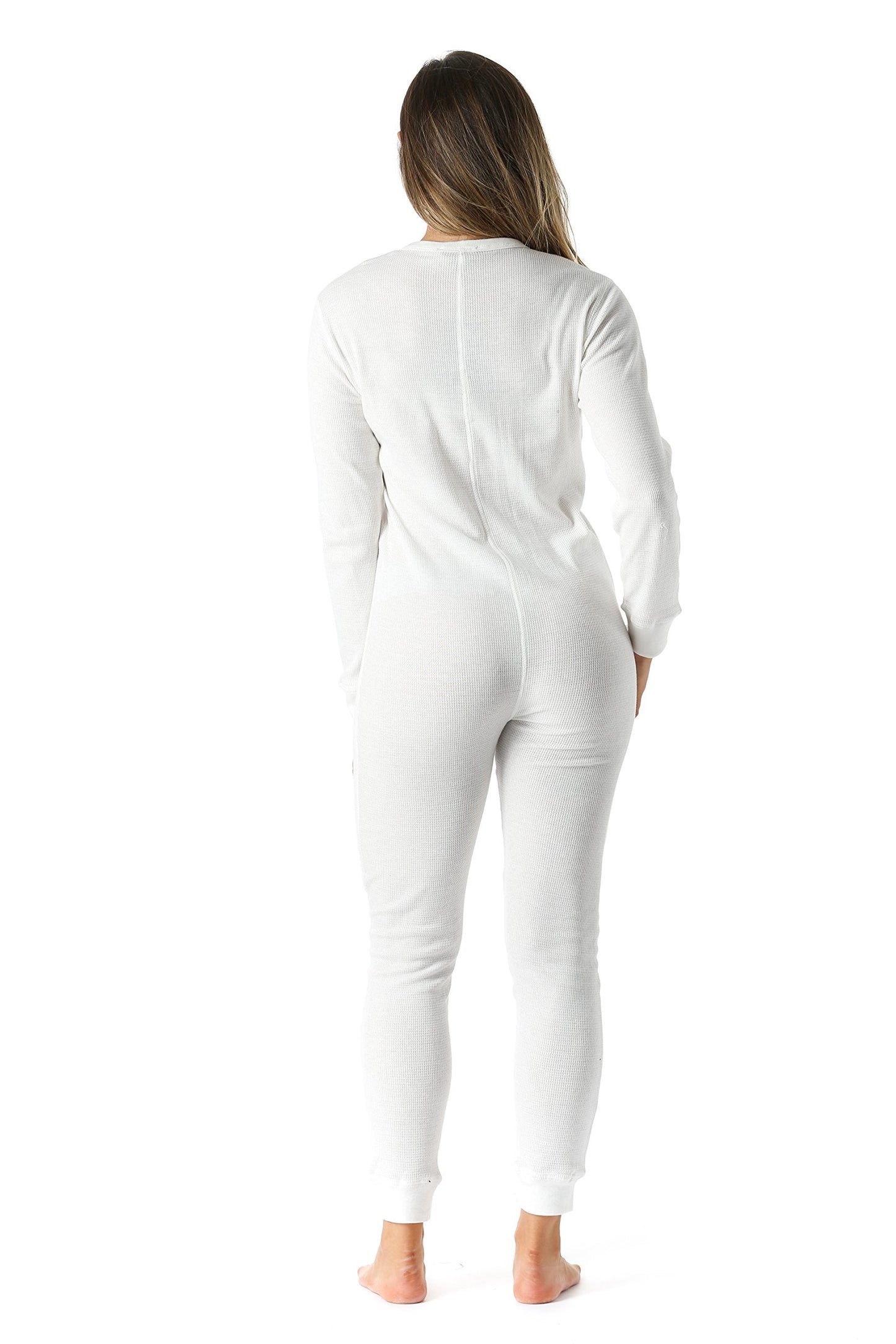#followme Women's Thermal Henley Onesie Union Suit 6743-WHT-S White