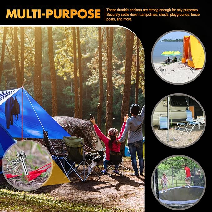 Hiboom Ground Anchor Screw Heavy Duty Earth Anchors Tent Stakes for High Wind with T Handle Hex Wrench Trampoline Hook Ground Stakes for Camping Canopies Car Ports Sheds (10 Pcs,Silver,12 Inch)