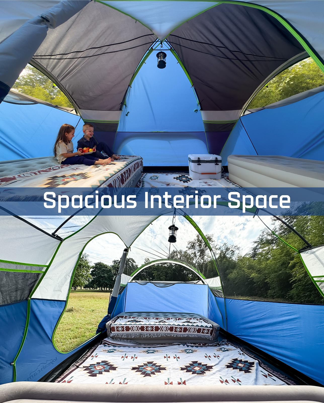 LOYEAHCAMP 8 Person Larger Extended Dome Camping Tent with 3 Rooms, Waterproof Semi-Freestanding Family Outdoor Tent with Spacious Interior and Mesh Windows