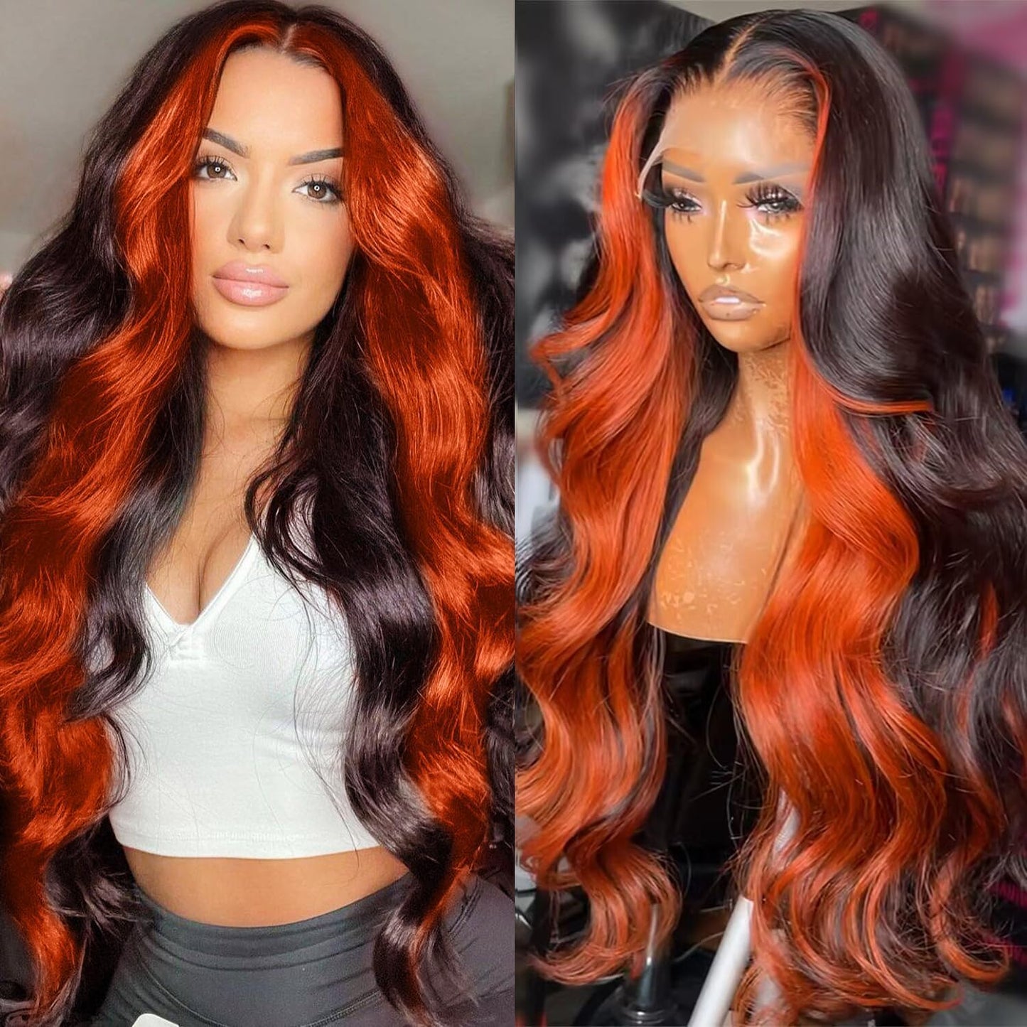 Daphernew 200% Density 13X6 Ginger Lace Front Wigs Human Hair Pre Plucked for Women Ombre 13X6 HD Transparent Ginger Orange wig Glueless Hightlight Lace Front Wigs Human Hair with Baby Hair 34Inch