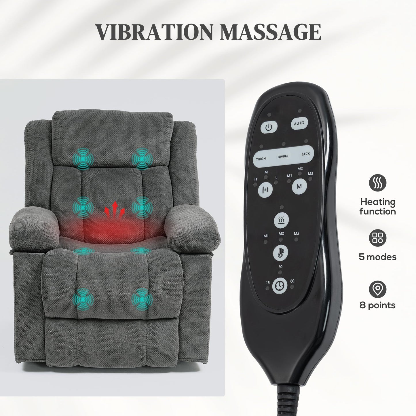 HOMCOM Power Lift Recliner Chair for Elderly with Massage and Heat, Electric Lift Chair, Fabric Massage Chair Recliner with Remote Controllers, USB Ports and Side Pockets, Overstuffed Design, Gray
