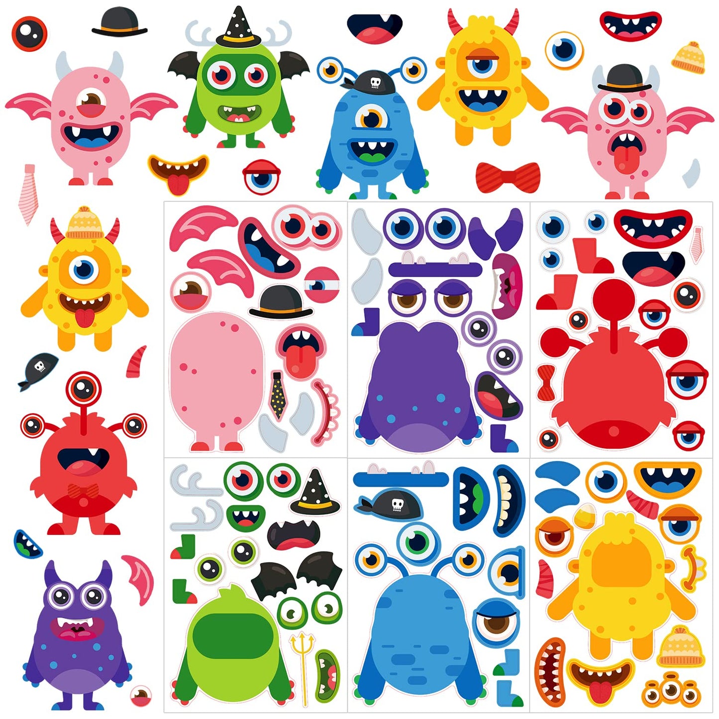 Monster Make Your Own Stickers for Kids, Mix and Match Sticker Sheet Craft Gift Party Favors School Reward Valentines Halloween Games