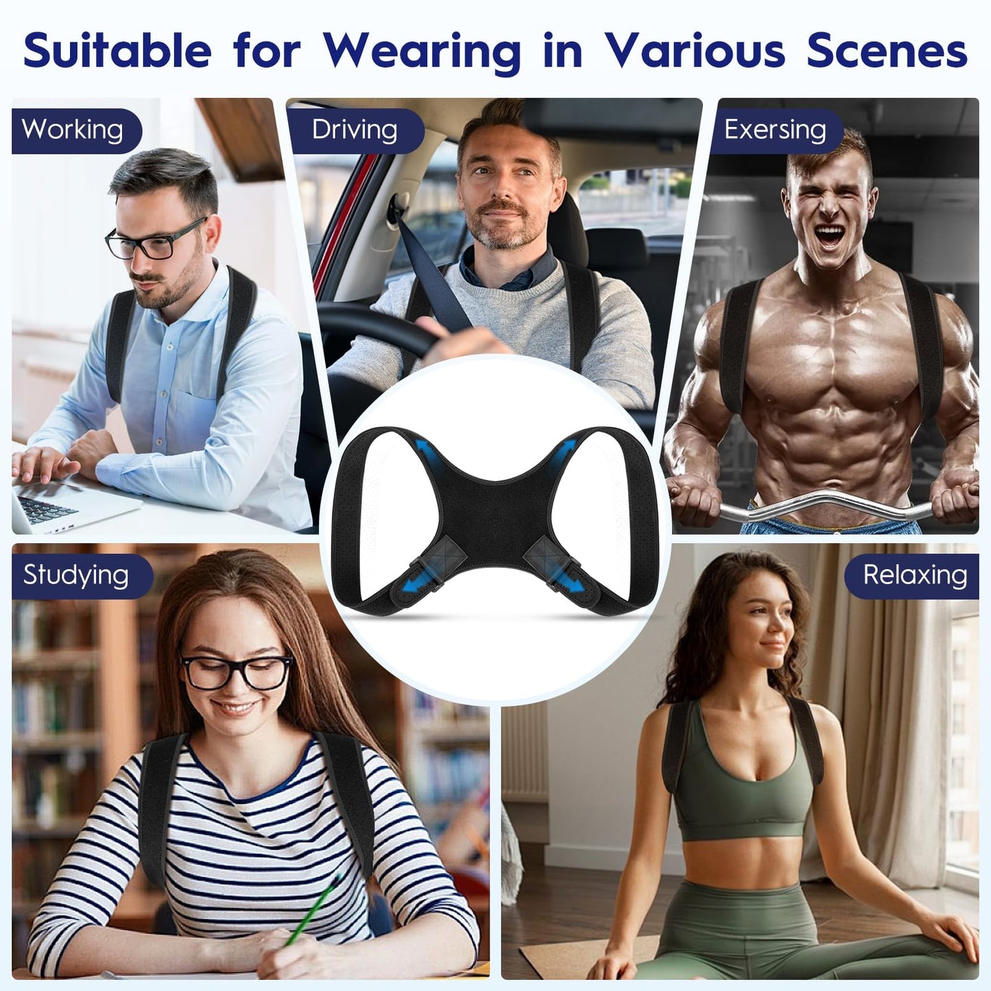 Aokyoo Back Brace Posture Corrector for Men and Women - Bionic System Newly Adjustable Upper Back Support Shoulder Posture Brace, Back Straightener Neck Pain Relief