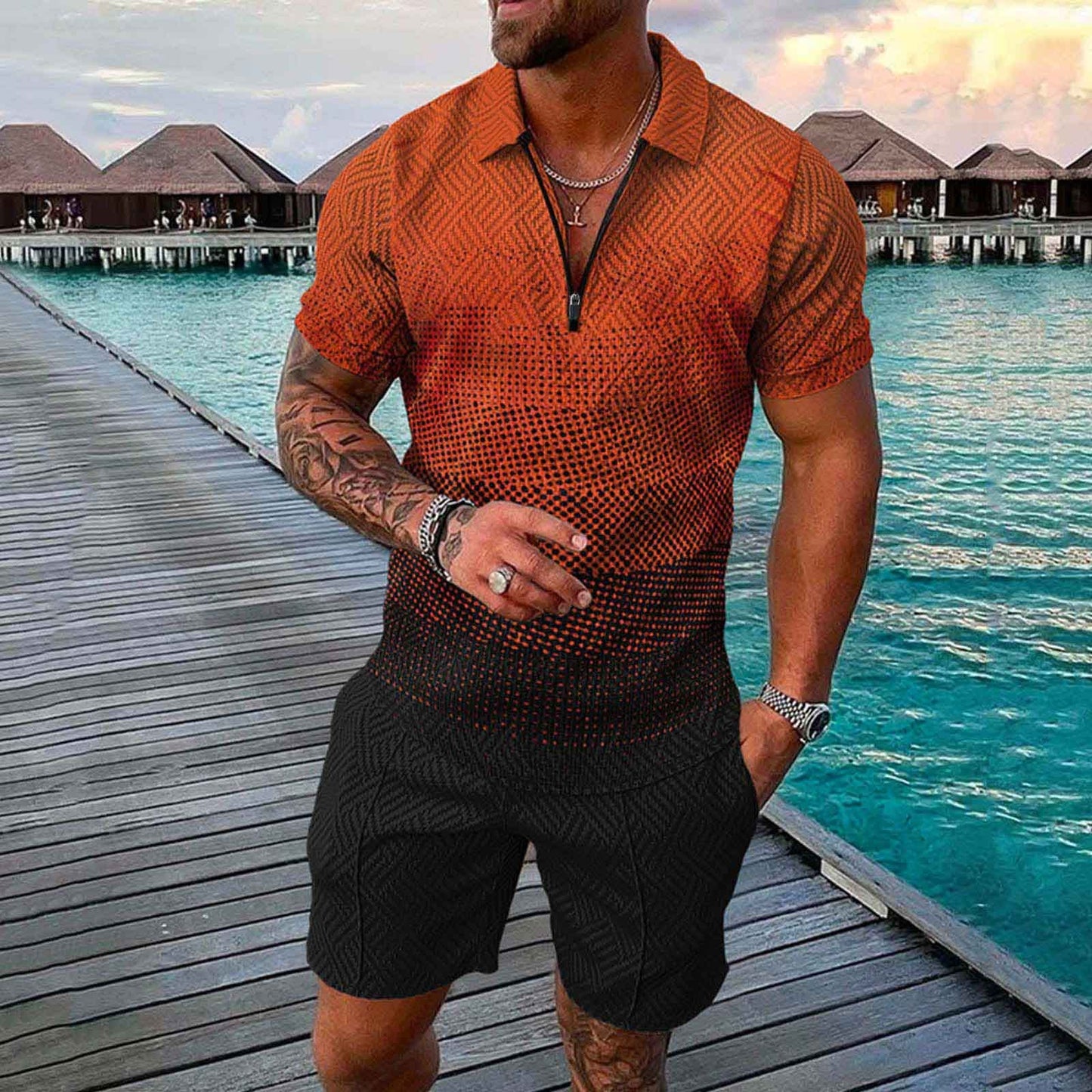 YWASYA sweatsuits for men big and tall,Men Short Sets Outfits 2 Piece Casual Short Sleeve Golf Polo Shirts for Men and Shorts Beach Outfits Men's Tracksuits