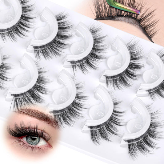Zegaine Natural Self Adhesive Lashes Cat Eye Lashes Pre Glued Eyelashes Reusable Self Adhesive Eyelashes Wispy Glueless lashes Faux Mink Lashes Waterproof No Glued Needed Fluffy Strip Lashes 5 Pairs