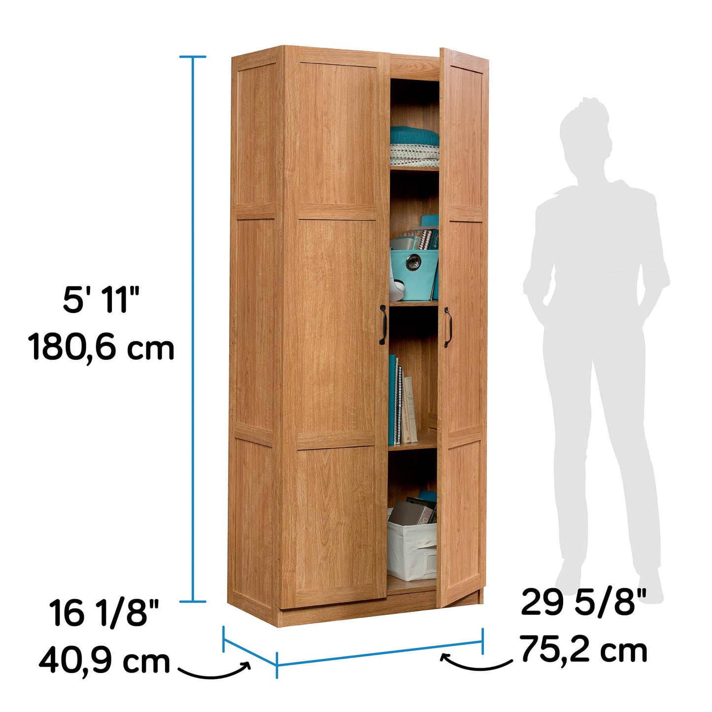 Sauder Select Storage Cabinet, Pantry Cabinet Kitchen Storage with Adjustable Shelves, Bathroom Storage Cabinet, in Highland Oak