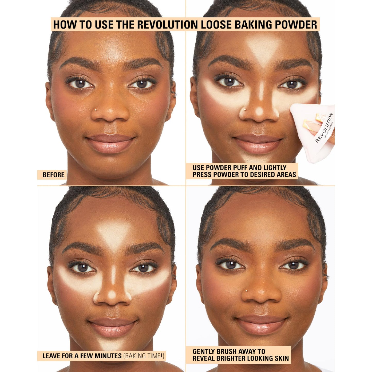 Revolution, Loose Baking Powder, Makeup Setting Powder, Long Lasting Coverage, Mattifies & Reduces Shine, Rose, 1.13 oz