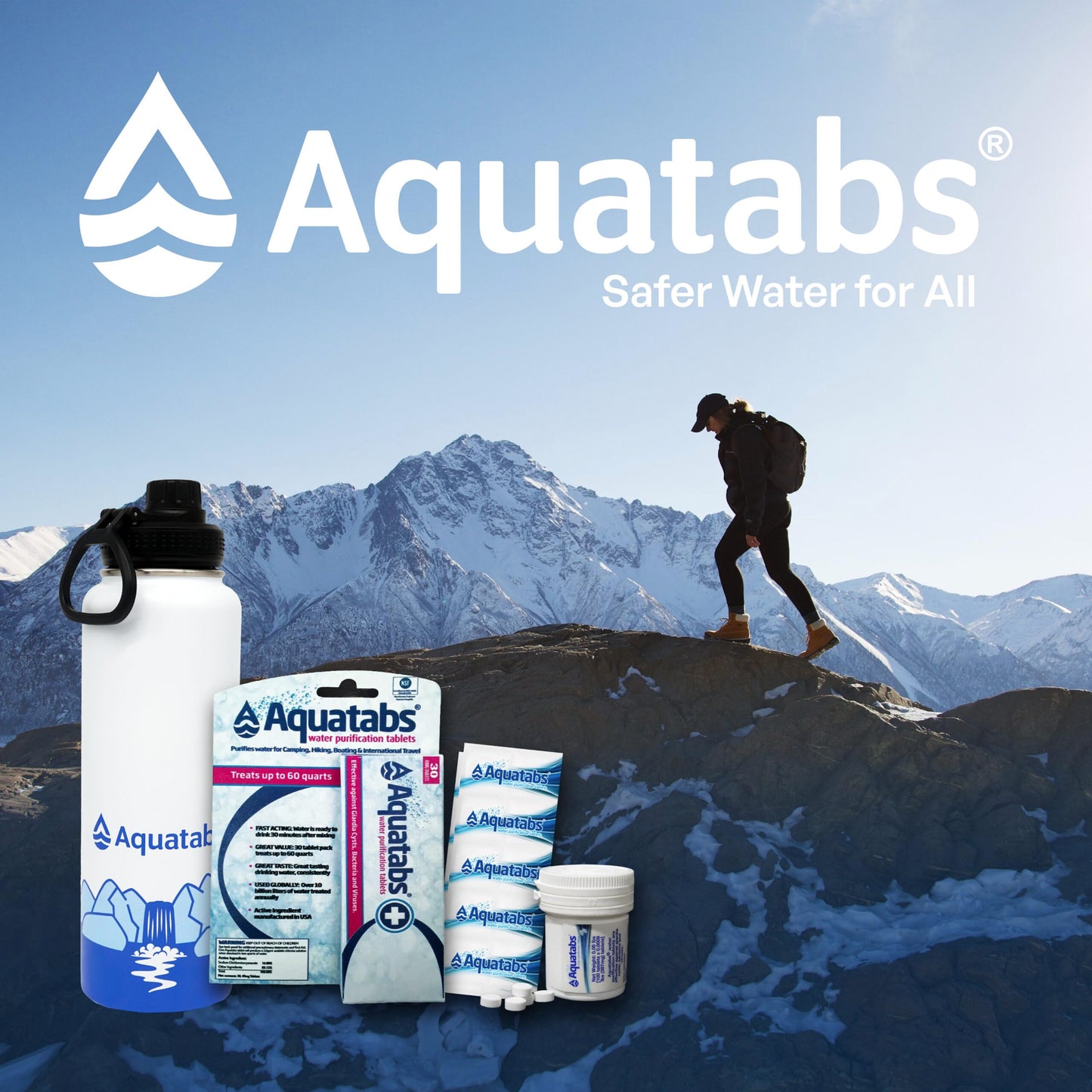 Aquatabs Insulated Stainless Steel 40 oz Water Purifier Water Bottle - BPA Free Bottle