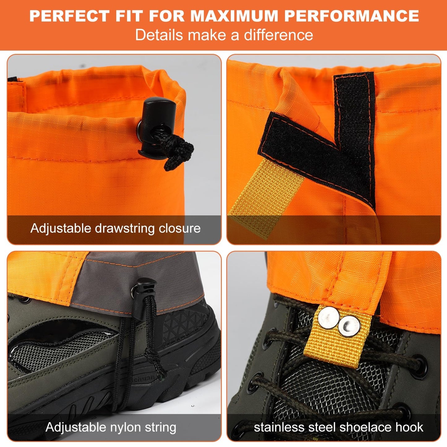 Gators for Hiking Boots and Shoes, Lightweight Adjustable Leg Gaiters for Men Women, Waterproof Hiking Gaiters for Snow,Trail Running,Hiking,Hunting,Walking, Skiing,Snowshoeing,Mountain Climbing