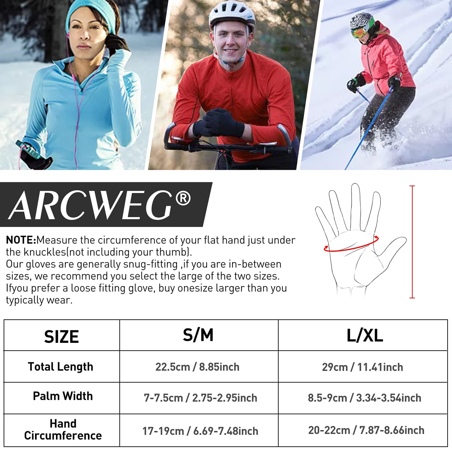 Arcweg Running Gloves Winter Thermal Anti-Slip Touchscreen Gloves Windproof Fleece Lining Gloves Men Women for Sports Walking Cycling Driving Riding Bike Red S/M
