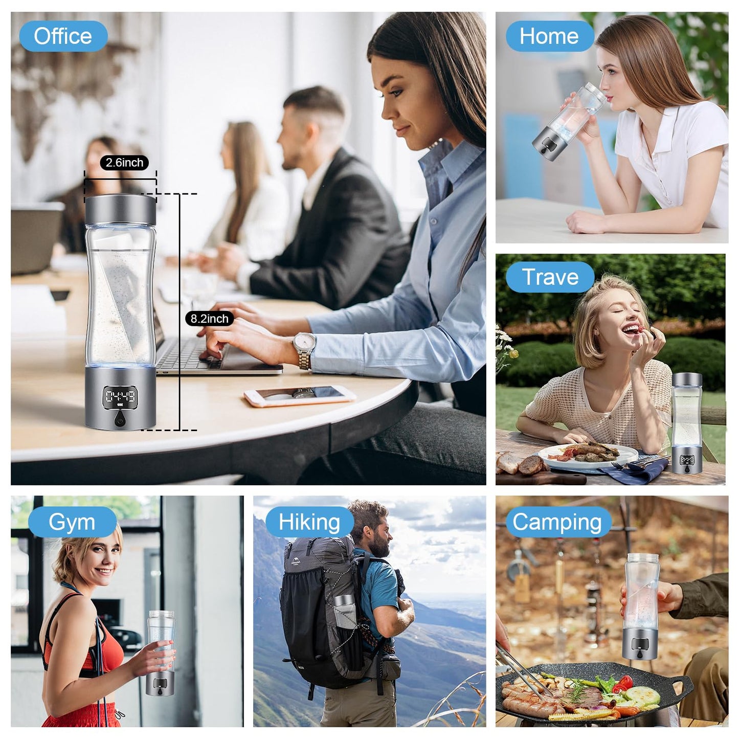 Hydrogen Water Bottle Generator with SPE/PEM Technology, Anlewo Portable H2 Water Ionizer Machine,5000PPB,6 Hours Hydrogen Retention for Family Friends Office Travel Sports Fitness