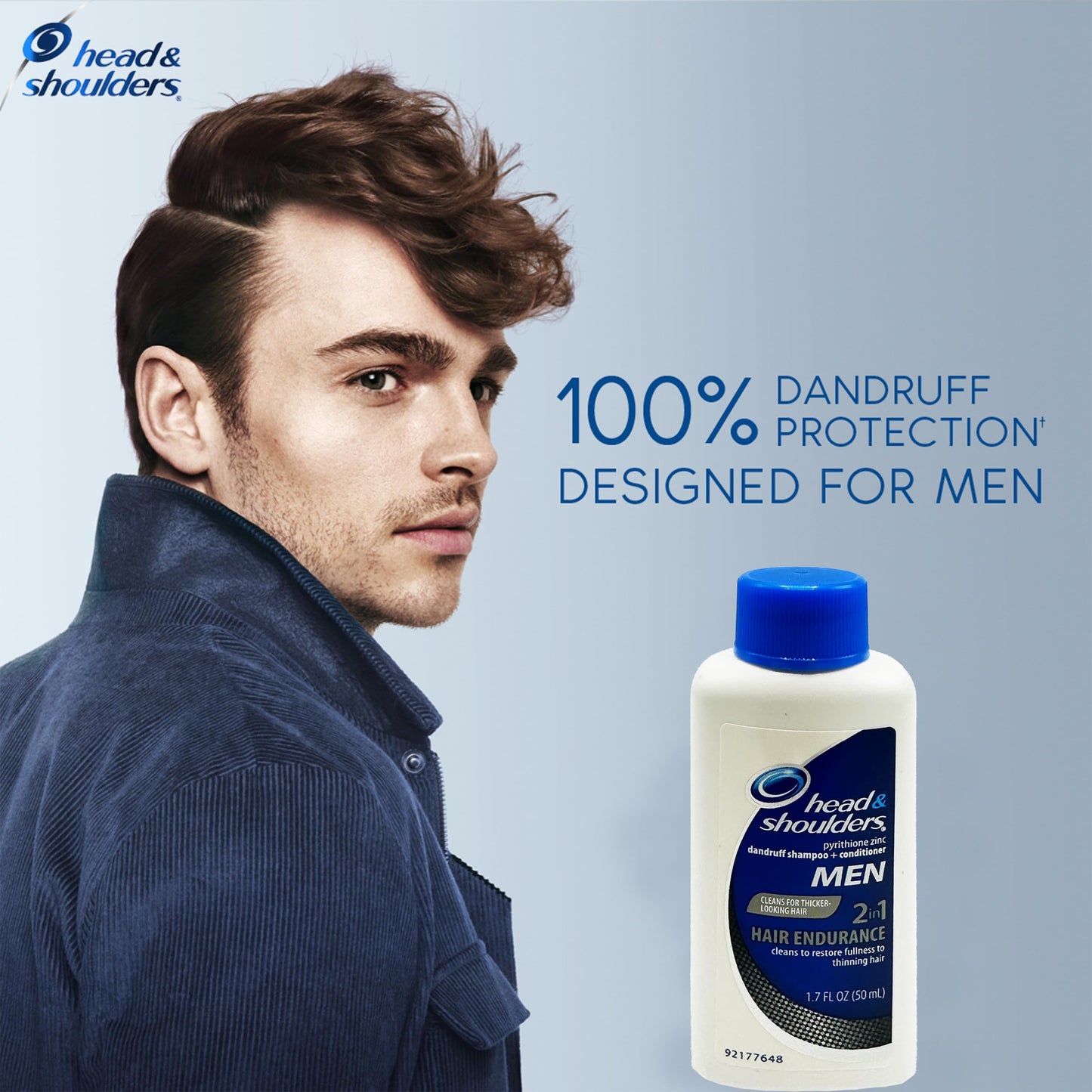 Head & Shoulders 2 in1 Men Dandruff Shampoo and Conditioner, Hair Endurance for Thinning Hair, TSA Approved Mini Toiletries, Travel Size 1.7 oz Bottles (4 Count)