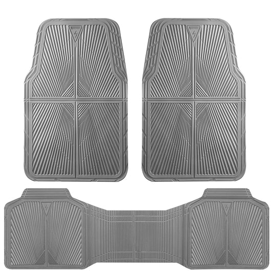 CAR PASS Rubber Floor Mats, All Weather Waterproof Trim-to-Fit Automotive Mats for Cars Trucks SUV, Anti-Slip Easy Clean, Heavy Duty Full Set 3-Piece, All Black