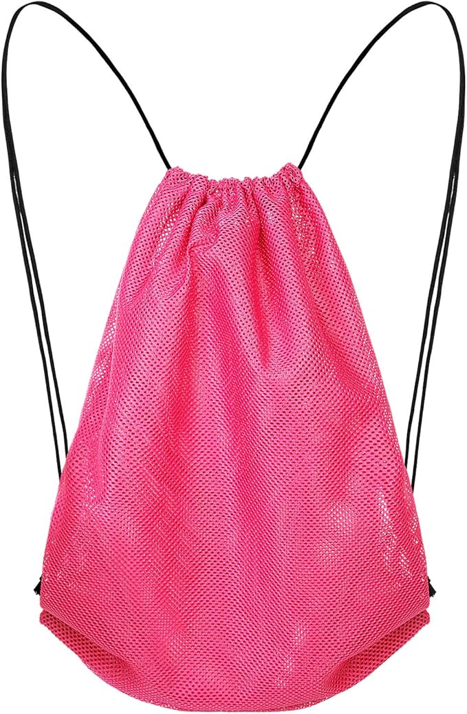 Frienda Mesh Drawstring Backpack Bag Multifunction Mesh Bag for Swimming, Gym, Clothes (Fluorescent Pink)