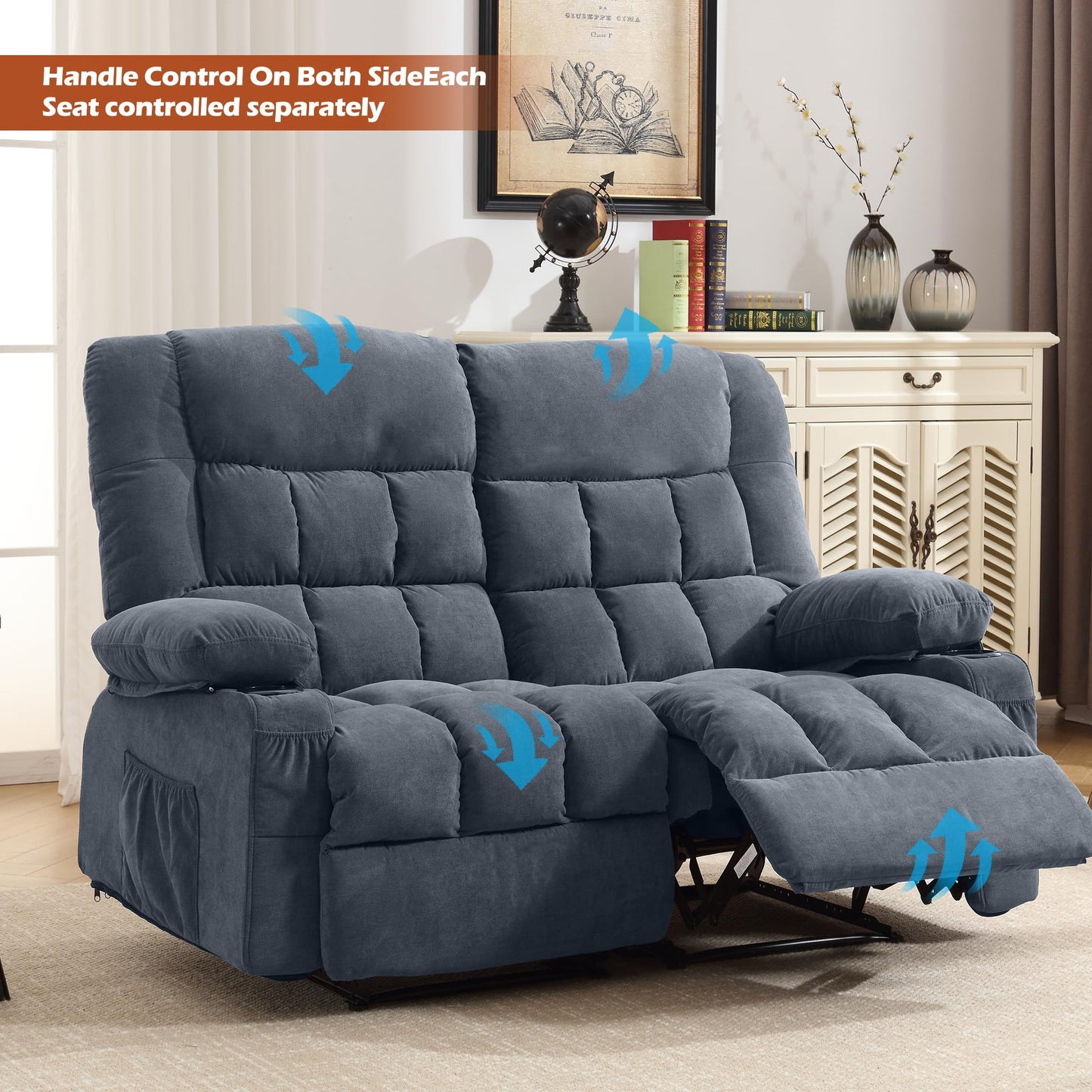 BOSMILLER Reclining Loveseat with Cup Holders for Living Room 2 Seat Manual Loveseat Recliner with Side Pocket