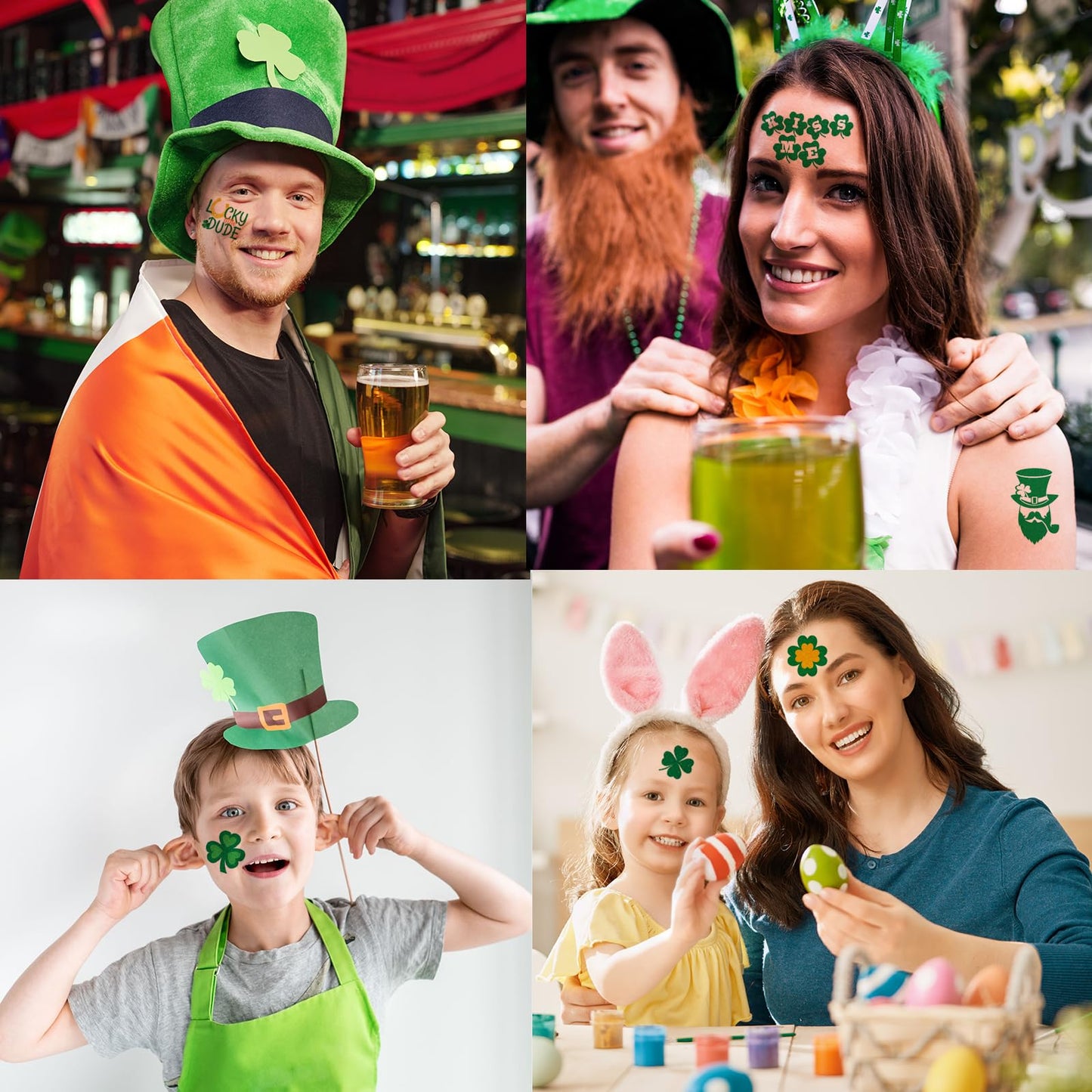 Zeecdatoo 23 Sheets Large Glitter St. Patrick's Day Tattoos Accessories, 100+ Pcs Glitter Lucky Clover Shamrock Temporary Tattoos, Glitter Body Jewelry Irish Parade Party Favors Decorations