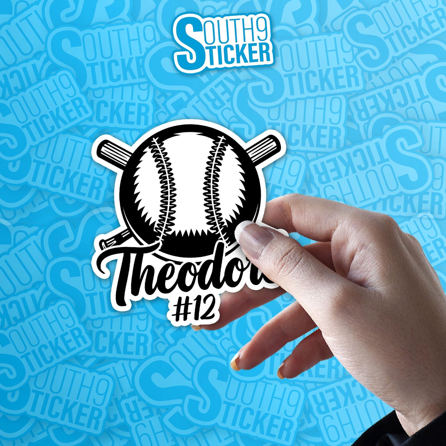 Personalized Baseball Sticker Custom Name Number Baseball Softball Logo Emblem Sticker Waterproof Die-Cut Vinyl Sticker for Water Bottle Laptop Hard Hat Kindle Sticker Decal Decor Gifts for Him Kids