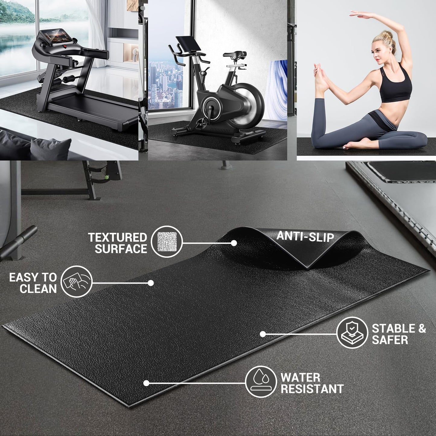 Treadmills Mat for Health & Fitness Exercise Equipment Mat Bike Mat - Anti Fatigue Elliptical Mat, 6mm Thick, Fitness Mat, Jump Rope Mat, Gym Mat Used On Hard Floors and Carpet Protection 36"x60"