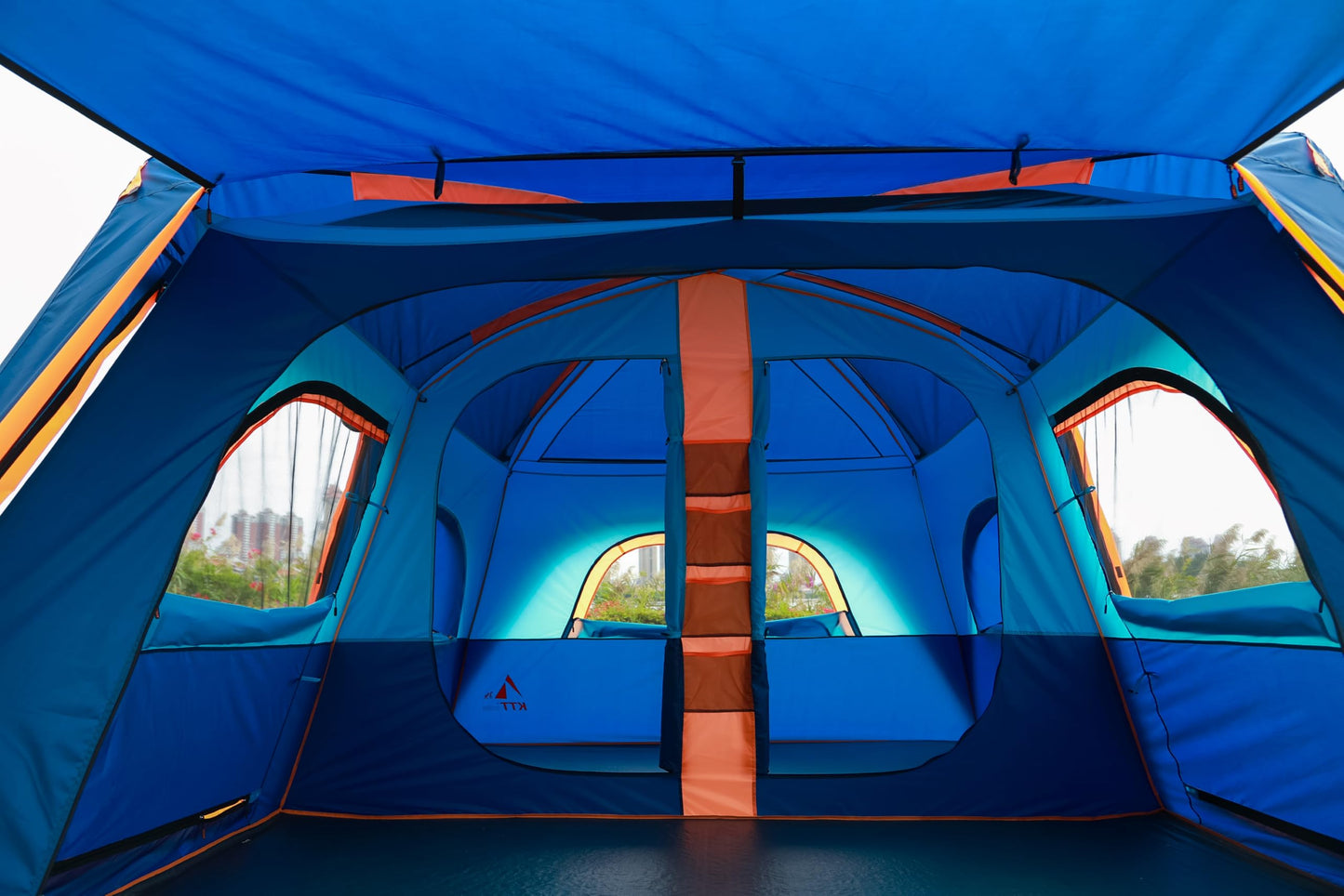 KTT Extra Large Tent 12 Person,14'Lx10'Wx7'H,Family Cabin Tents,Full Rainly,2 Rooms,2 Bay-Windows and 3 Doors 3 Windows with Mesh,Waterproof,Straight Wall,Big Tent for Outdoor,Picnic,Camping(Brown)