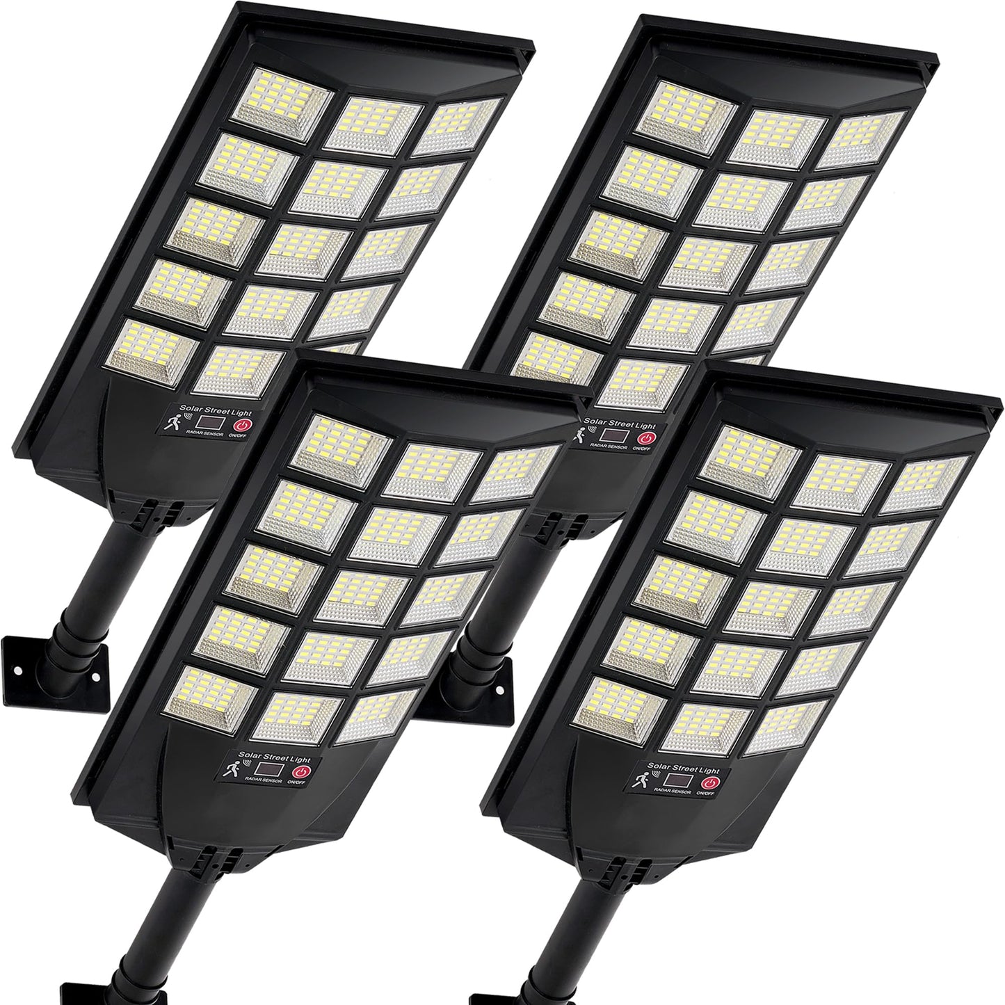 Aqraou Solar Lights Outdoor Waterproof, 6500K Dusk to Dawn Solar Street Light Motion Sensor with Remote Control, LED Security Light for Outside Garden Yard Parking Lot, Oudoor Flood Lights, 4PACK