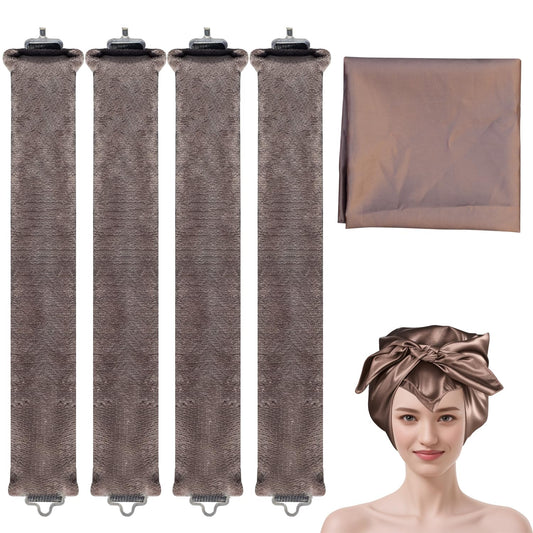 Overnight Blowout Rods,Jumbo Heatless Curling Roller for Long Hair to Sleep in,4 Pcs Soft Velvet Satin Curlers with Scarf for Volume and Blowout Look