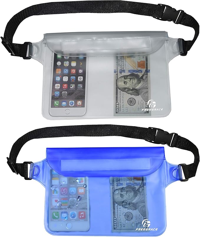Waterproof Pouches with Waist Strap / Pouch Case Bundle Set- Keep Your Phone & Valuables Dry and Safe - Waterproof Dry Bags for Boating Swimming Snorkeling Kayaking Beach Water Parks Pool