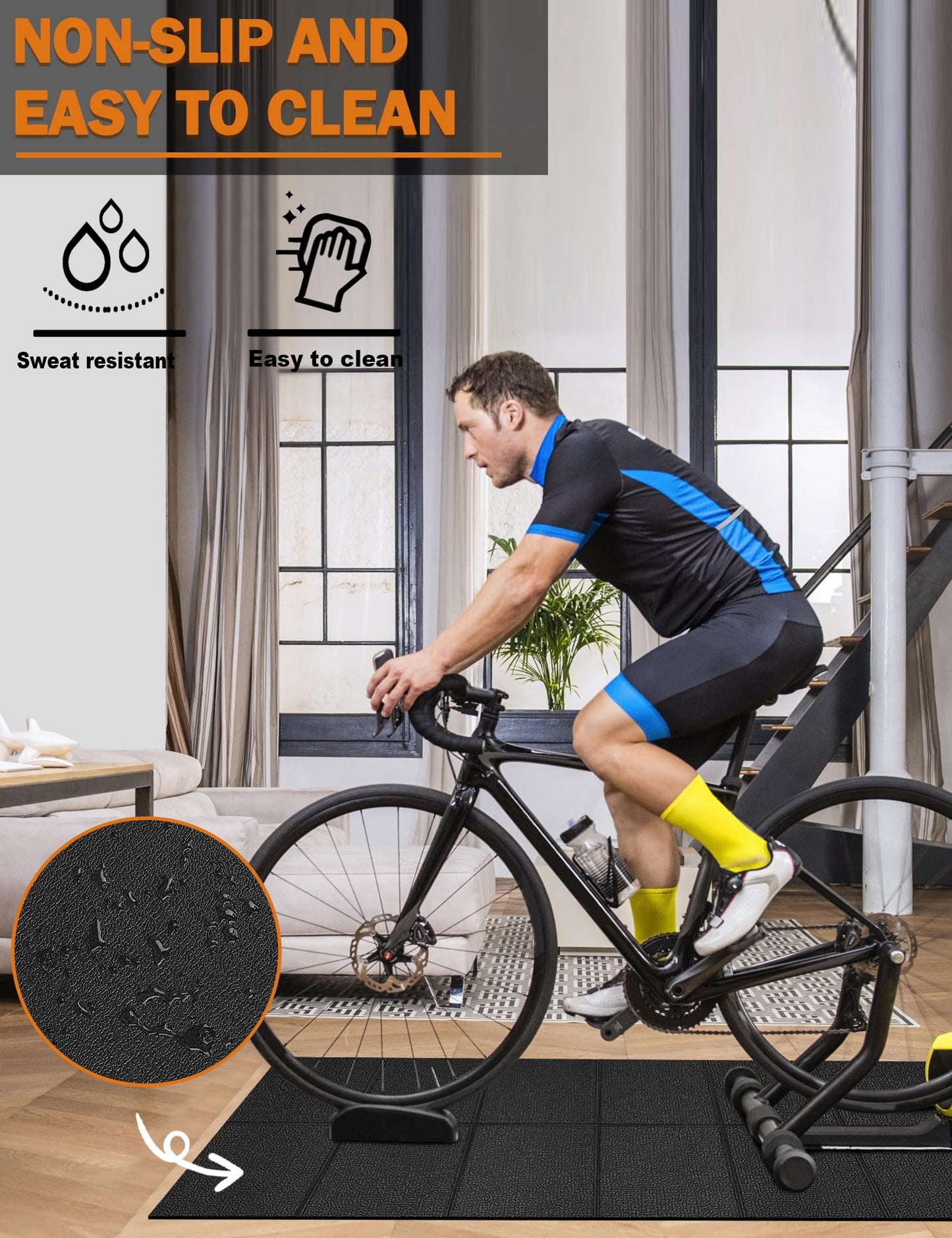 WERCHO Exercise Equipment Mat 24" x 68" Foldable Treadmill Bike Mat for Carpet Hardwood Floors Walking Pad Mat for Exercise Gym Equipment Rowing Machine Stationary Indoor Bike Trainer Mat Non Slip