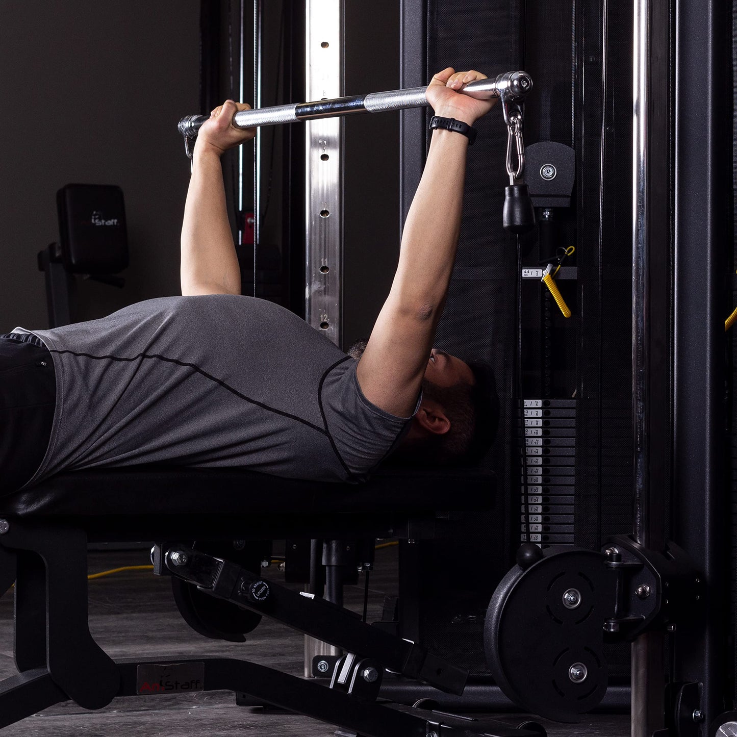 AmStaff Fitness 48" Straight Ez Curl Lat Pull Down Bar with Revolving Double Hook for Dual Pulley Cable Machines, Functional Trainer Multi-Purpose Attachment (Straight Bar)