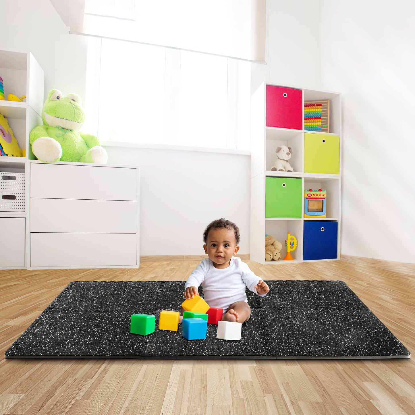 Sivan Fitness 1/2" Thick Rubber Top High Density EVA Foam Gym Flooring for Home Gym - 48 Sq Ft Exercise Mat Tiles for Workout, Yoga, Heavy Exercise Equipment Mat - 12 Interlocking Gym Floor Mat