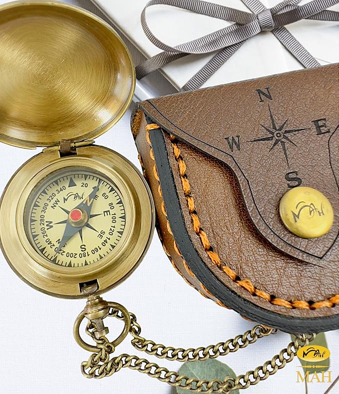 Backpacking Navigation Handmade Brass Personalize Compass for Best Man Get Well Hiking Camping Hunting Trekking Sailing Adventure Travelling Graduation Day Birthday Gifts for Son Back to School