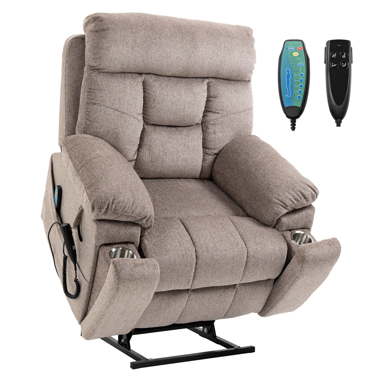 JIKFRIMA Dual Motor Power Lift Recliner Chair with Massage Heating for Adults Elderly, Electric Lift Chairs Lay Flat Recliners, Infinite Position, 2 Hidden Cup Holders