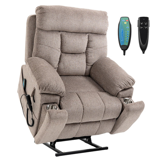 JIKFRIMA Dual Motor Power Lift Recliner Chair with Massage Heating for Adults Elderly, Electric Lift Chairs Lay Flat Recliners, Infinite Position, 2 Hidden Cup Holders