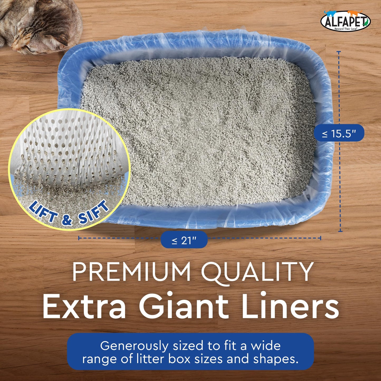 Alfapet Original Sifting Cat Litter Box Liners - Extra Giant 30 Count - Tear-Resistant Cat Litter Bags - Waterproof Kitty Litter Liners - Fits Almost All Litterbox Pan Sizes, 40" x 38", 30 lb Capacity