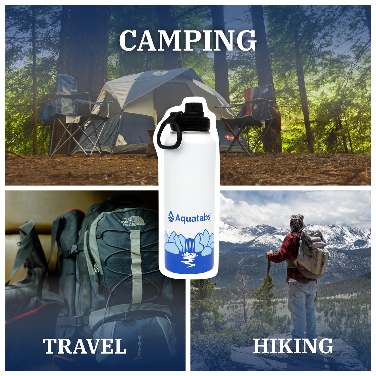 Aquatabs Insulated Stainless Steel 40 oz Water Purifier Water Bottle - BPA Free Bottle