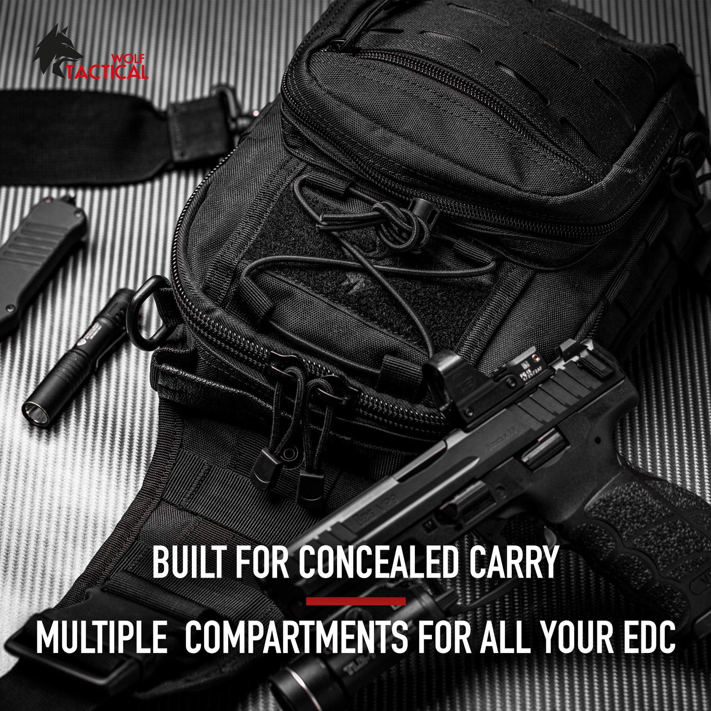 WOLF TACTICAL Compact EDC Sling Bag - Concealed Carry Shoulder Bag for Range, Travel, Hiking, Outdoor Sports (Multicam Black)