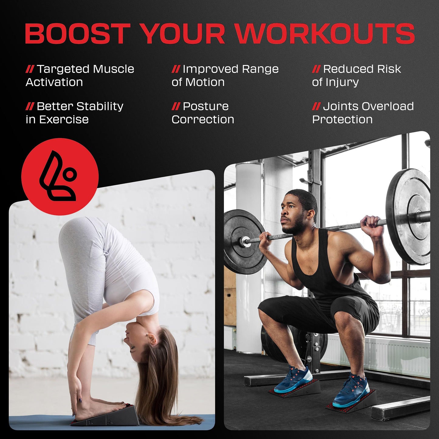 Squat Wedge Slant Board For Squats Pair - Squat Wedge Block, Calf Raise Block, Heel Elevated Squat Wedge, ATG Equipment, Anti-Slip Yoga Wedge, Squat Box, 17° Incline, 3.5x5.9x12.2", Blaze Red