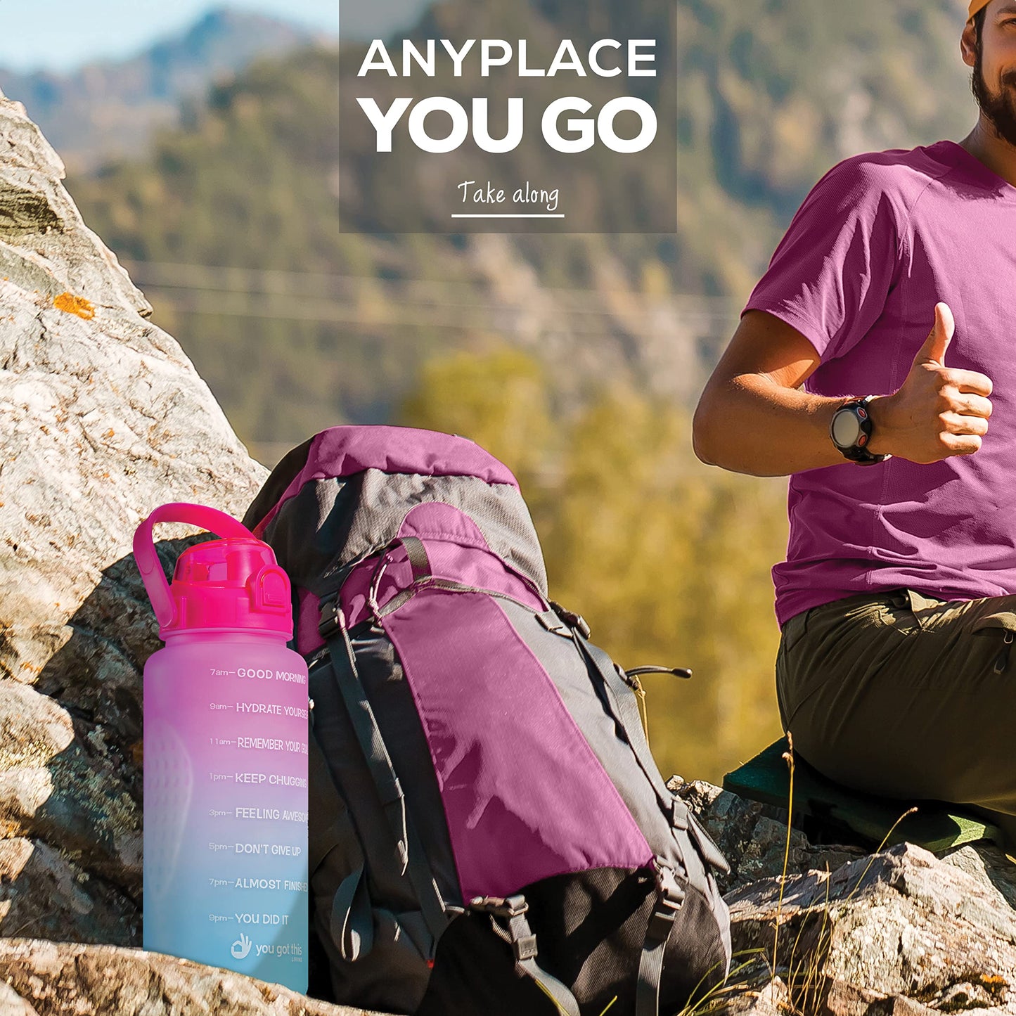 YOU GOT THIS LIVING Motivational Water Bottle with Time Marker,Half Gallon Water bottle with Straw 64 oz/2.2L Gym Water Bottle, Achieve All-Day Hydration SpillProof, BPA FREE