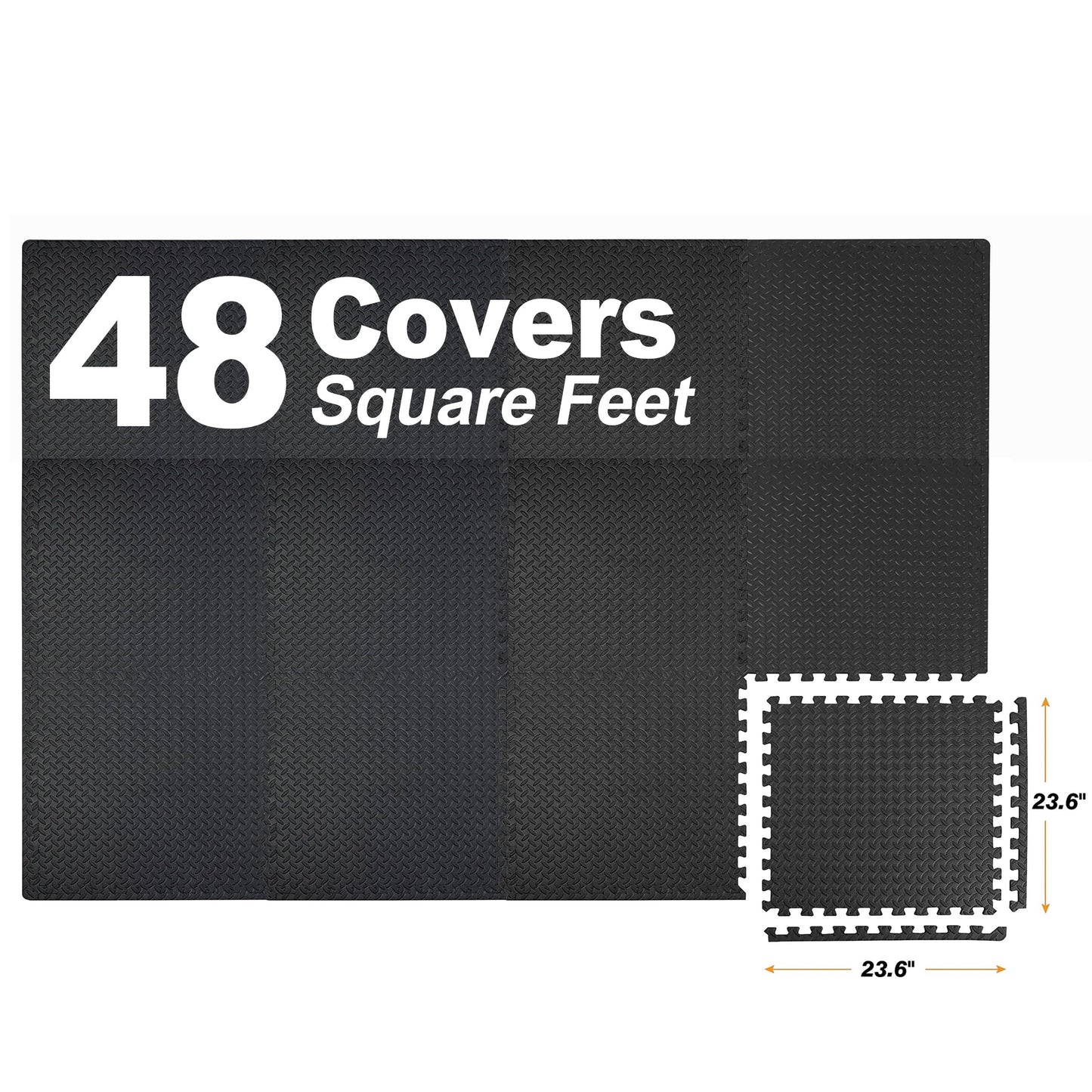 Mat Block Interlocking Foam Tiles Puzzle Mats for Floor 48 SQ FT, 1/2 inch, 12 Tiles, EVA Gym Mat Flooring Exercise Equipment Mat for Home Gym Equipment,APM12001BK, Black