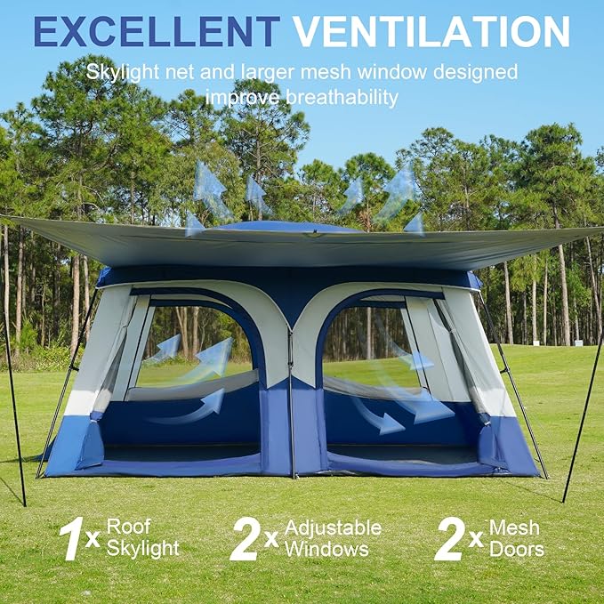 Vidalido Tents,6-8 Person Camping Tent with Extended Vestibule,2 Room Weather Resistant Family Tents,Easy Install Waterproof Outdoor Tent for Backpacking and Camping Hiking