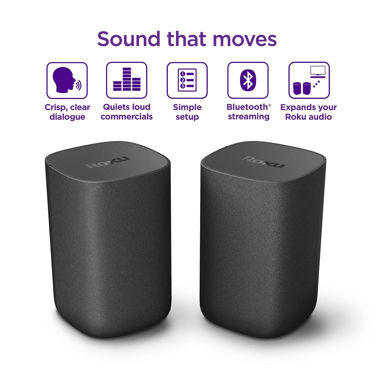 Roku Wireless Speakers (for Roku Streambars or Roku TV),Black 2 Count (Pack of 1)