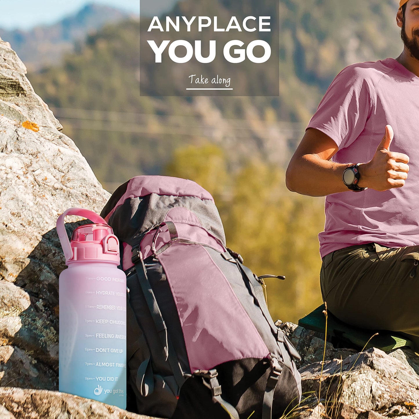 YOU GOT THIS LIVING Motivational Water Bottle with Time Marker,Half Gallon Water bottle with Straw 64 oz/2.2L Gym Water Bottle, Achieve All-Day Hydration SpillProof, BPA FREE