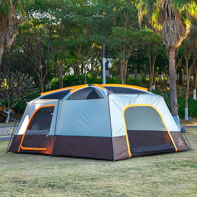 KTT Extra Large Tent 10-12-14 Person(B),Family Cabin Tents,2 Rooms,3 Doors and 3 Windows with Mesh,Straight Wall,Waterproof,Double Layer,Big Tent for Outdoor,Picnic,Camping,Family Gathering