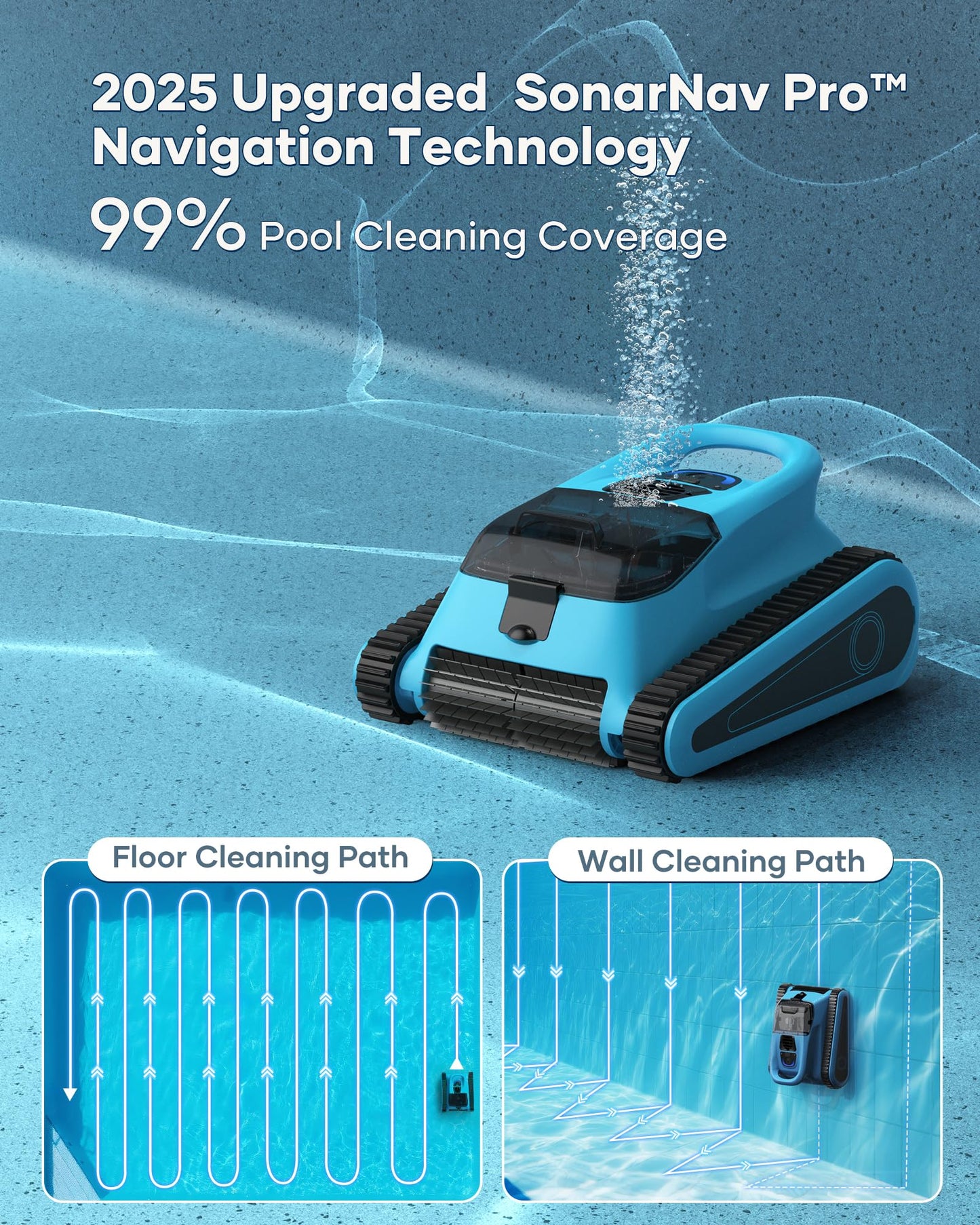 (2025 New) Cordless Pool Vacuum Robot with App Control, Wall & Waterline Cleaning,150 Mins Runtime, Smart Navigation, Robotic Pool Cleaner for Inground & Above Ground Pools up to 2000 Sq.ft