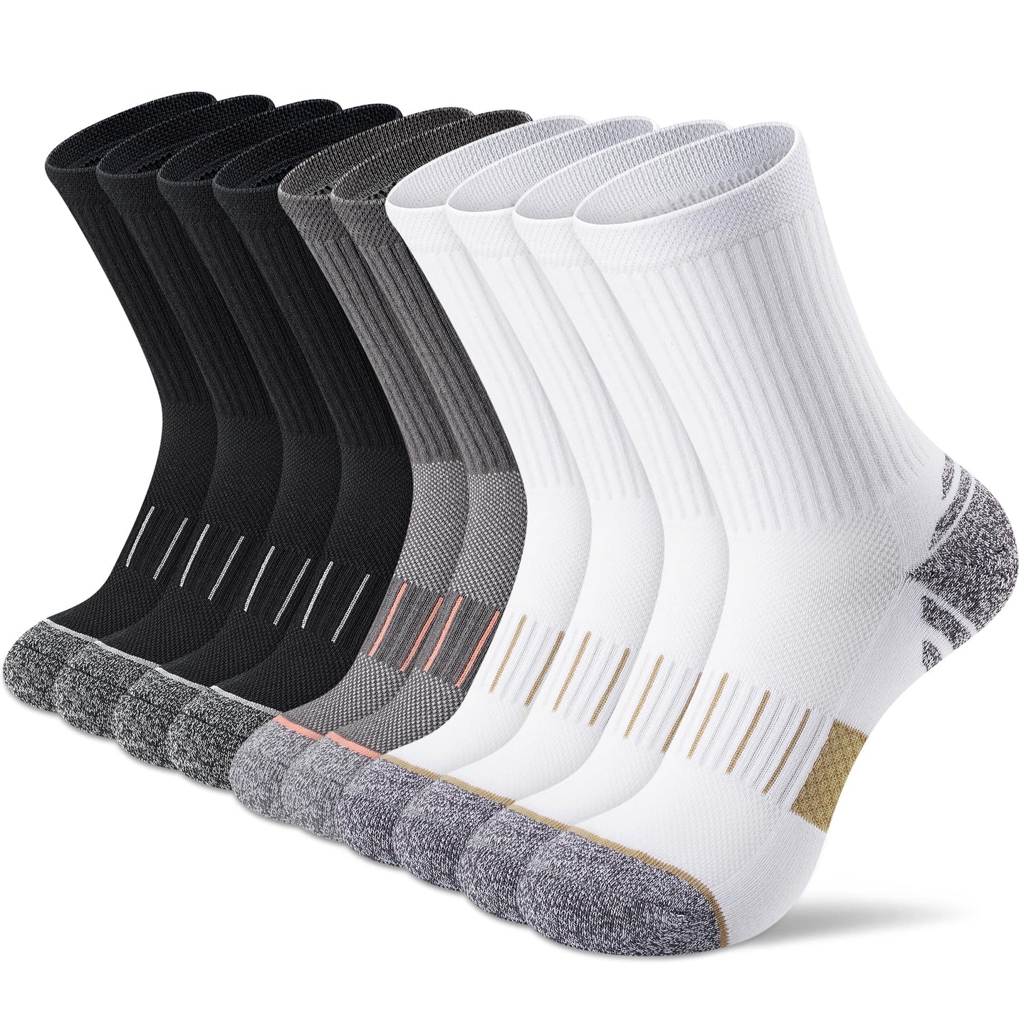 Amutost Crew Socks Women 3-6 Pairs: Hiking Athletic Running Crew Socks with Support Cushioned Socks