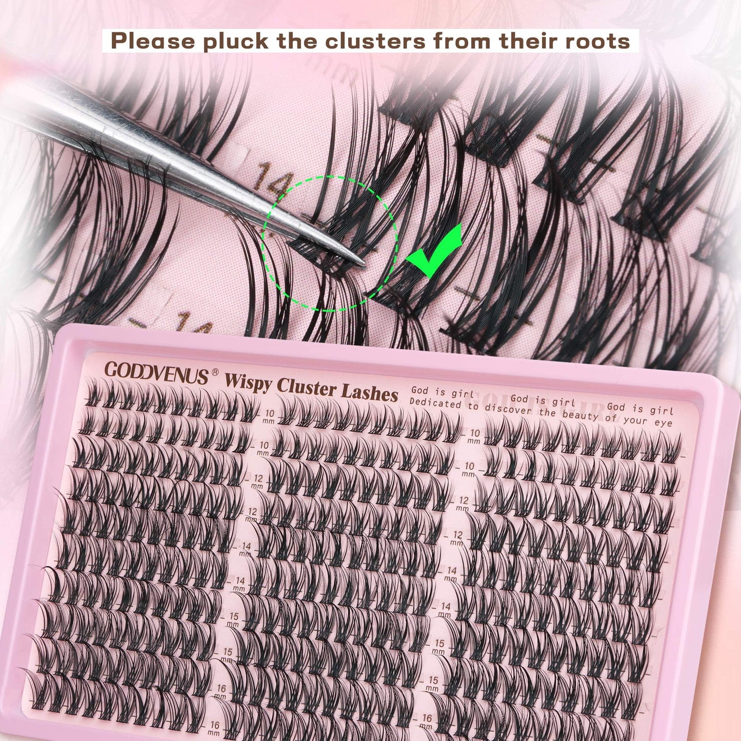 Goddvenus Lash Clusters Kit Wispy Eyelash Clusters Lashes Natural DIY Lash Extension Kit 10-16mm Cluster Eyelash Extensions Kit 300pcs C Curl Individual Lashes Cluster Eyelash (With Tweezers)