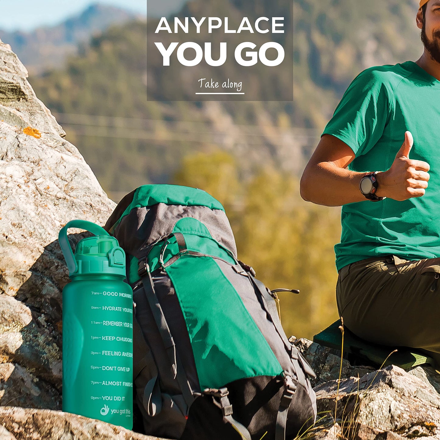 YOU GOT THIS LIVING Motivational Water Bottle with Time Marker,Half Gallon Water bottle with Straw 64 oz/2.2L Gym Water Bottle, Achieve All-Day Hydration SpillProof, BPA FREE