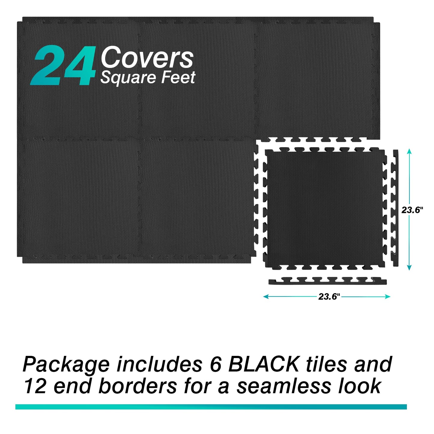 Mat Block Interlocking Foam Tiles Puzzle Mats for Floor 24 SQ FT, 3/4 inch, 6 Tiles, EVA Gym Mat Flooring Exercise Equipment Mat for Home Gym Equipment,APM101BK, Black