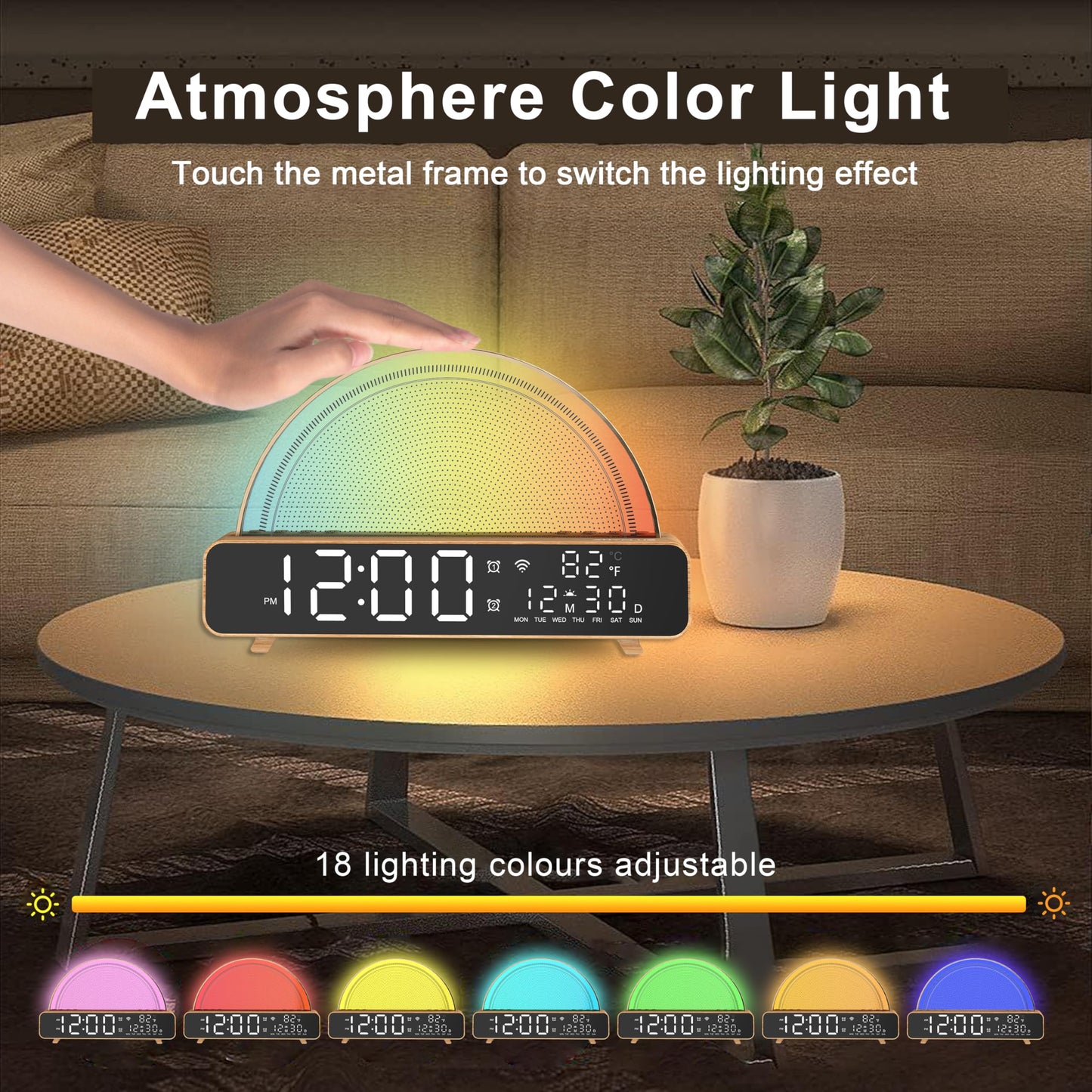 ANYPLUS Sunrise Alarm Clocks White Noise Sound Machine for Bedrooms, Wood Grain Base Wake Up Light Alarm Clock with 13 Soothing Sounds & 8 Color Night Lights for Baby/Adults/Kids(with APP