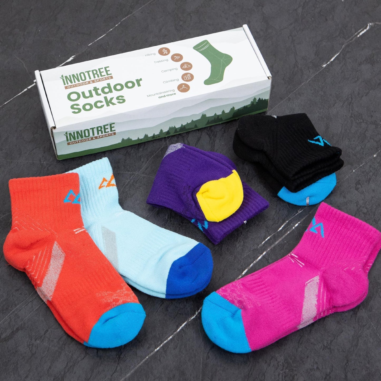 innotree Merino Wool Hiking Socks for Women Quarter Ankle Crew Thermal Cushion Moisture Wicking Socks,5 Pairs,Small